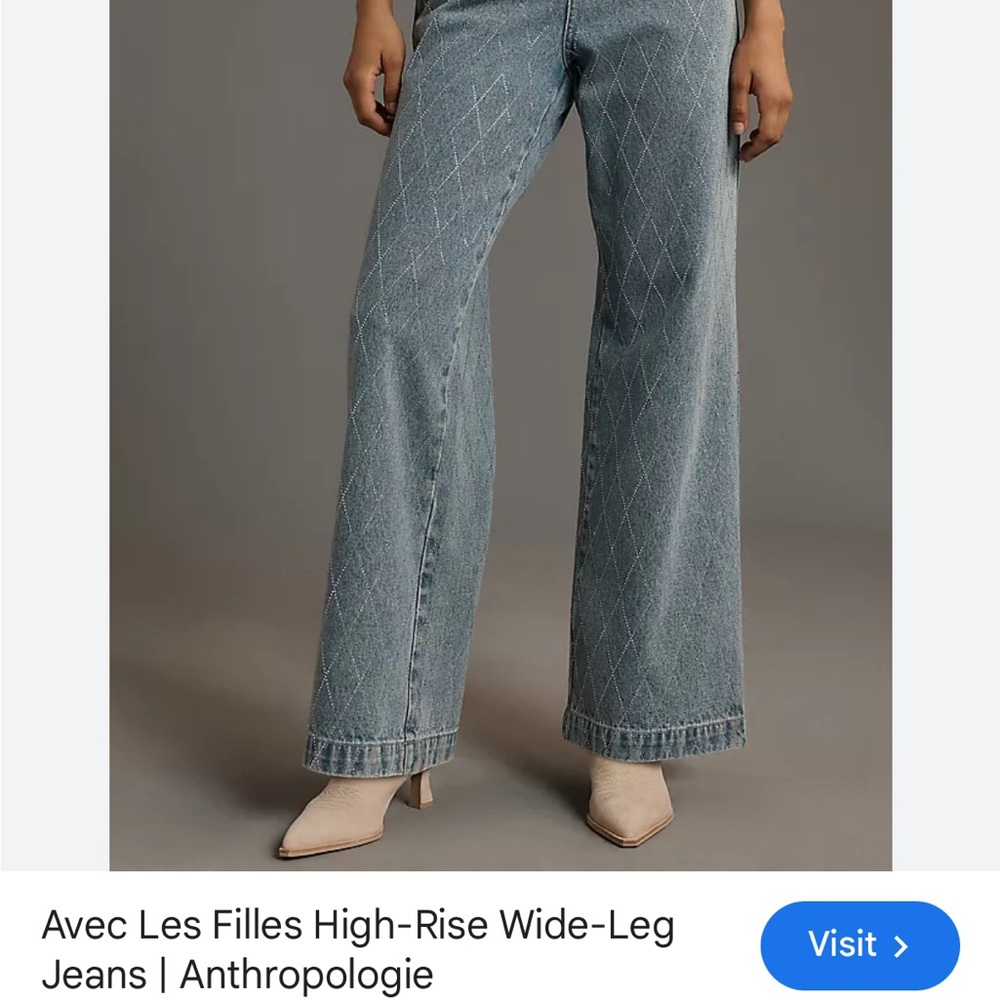 Avec Les Filles Light Blue Relaxed Diamond-Stitch Jeans